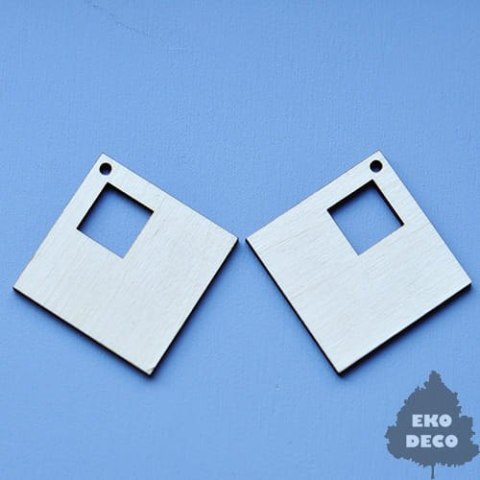 ED Kolczyki kwadrat 45x45mm z wyciętym kwadrat (095)- sklejka para z biglami i kółkami