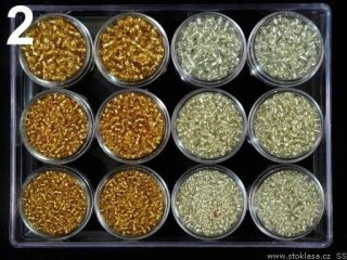 Koraliki - rokail w pojemniczkach ok. 14gx12 opakowań - przezroczysto/srebrne i złote