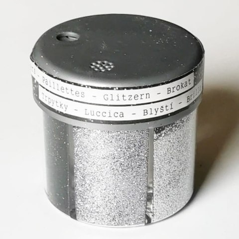 Brokat sypki w pojemniku 6 kolorów - srebro,czarny, biały,złoty