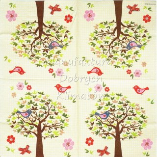 Serwetka nr. 2070 Birds tree beige [33x33]