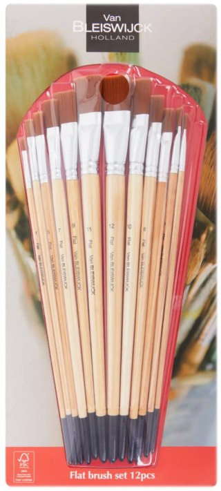 Zestaw pędzli płaskich 12szt długa rączka