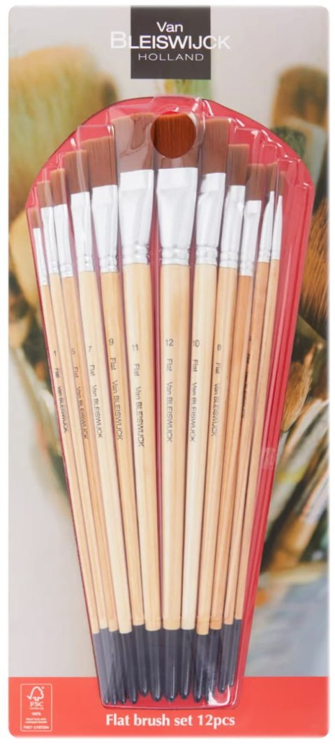 Zestaw pędzli płaskich 12szt długa rączka