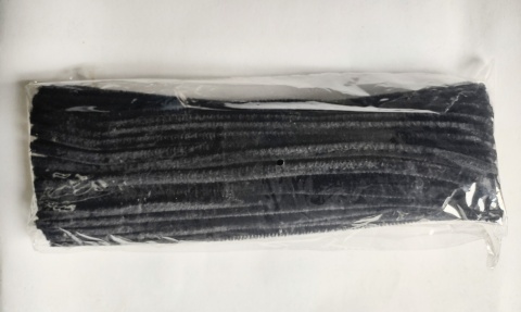 Druciki kreatywne - wyciory CHENILLE rozm,8mm 30cm/100szt - kolor Czarny 21