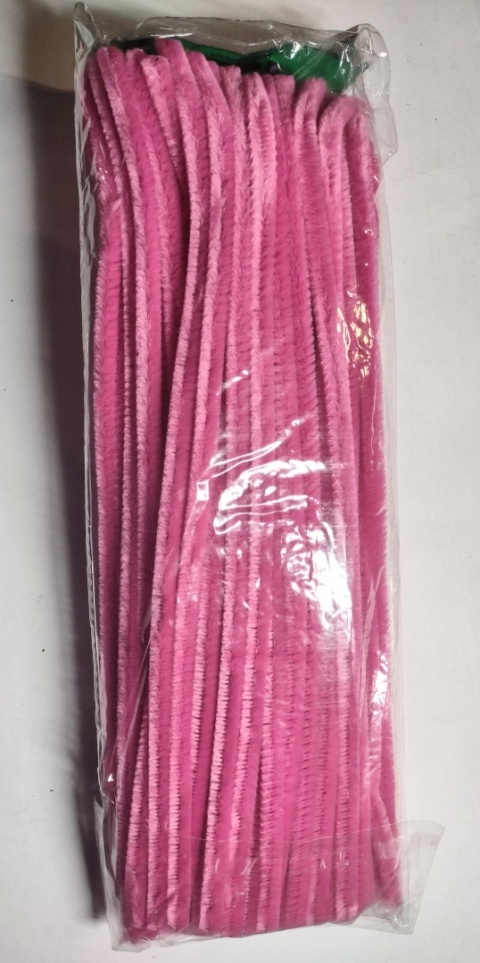 Druciki kreatywne - wyciory CHENILLE rozm,8mm 30cm/100szt - kolor Różowy jasny 40