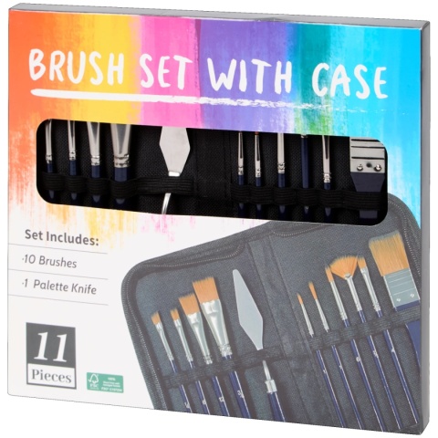Zestaw 10 pędzli i szpachelka w etui