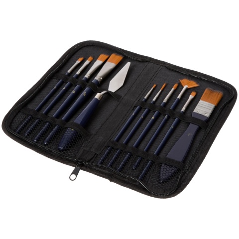 Zestaw 10 pędzli i szpachelka w etui