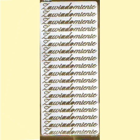 Naklejki samoprzylepne ZAWIADOMIENIE DUŻE złote 3002Z