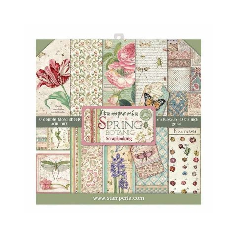 Zestaw 10 szt, papierów do scrapbookingu 30x30cm Stamperia SPRING BOTANIC SBBL50