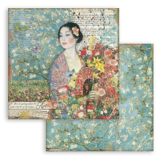 Papier do scrapbookingu 30x30cm Stamperia ATELIER KOBIETA Z WACHLARZEM SBB776