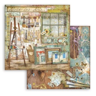 Papier do scrapbookingu 30x30cm Stamperia ATELIER PRACOWNIA MALARSKA SBB775