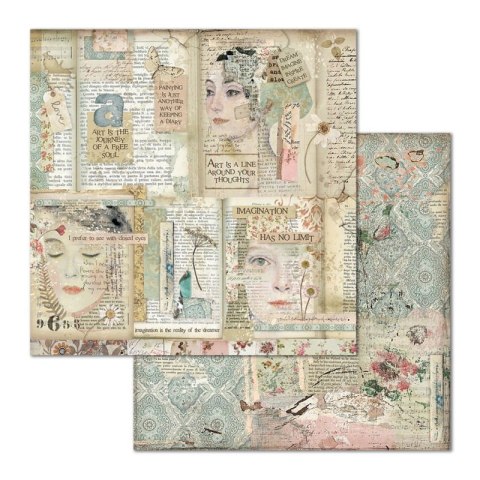 Papier do scrapbookingu 30x30cm Stamperia IMAGINE - TWARZE I NAPISY