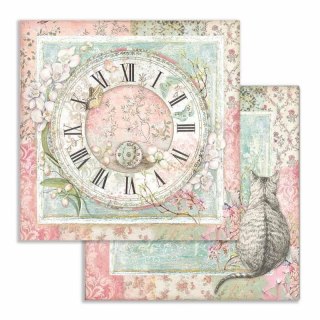 Papier do scrapbookingu 30x30cm Stamperia ORCHID CATS KOT, ZEGAR SBB753