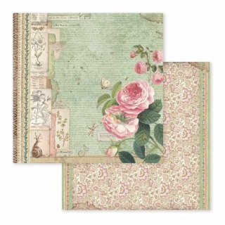 Papier do scrapbookingu 30x30cm Stamperia SBB592 BOTANIC - RÓŻA I ŚLIMACZEK
