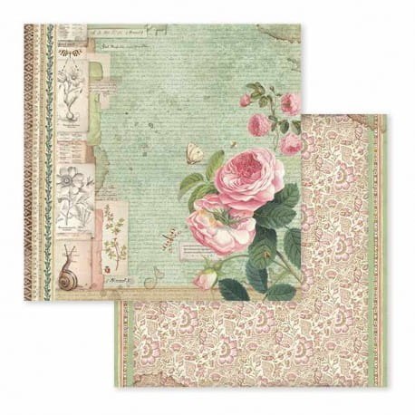 Papier do scrapbookingu 30x30cm Stamperia SBB592 BOTANIC - RÓŻA I ŚLIMACZEK