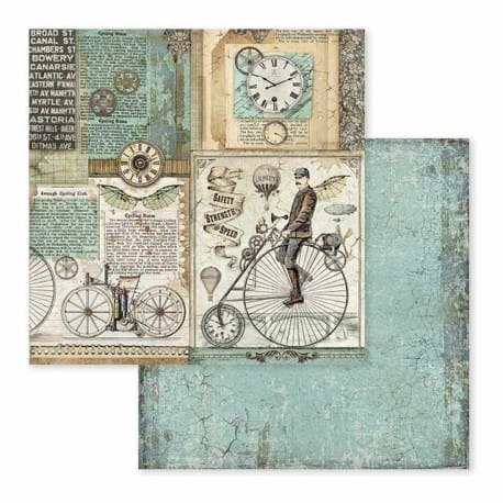 Papier do scrapbookingu 30x30cm Stamperia SBB602 VOYAGES - RETRO BICYKL