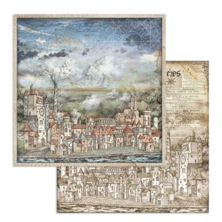 Papier do scrapbookingu 30x30cm Stamperia SIR VAGABOND MIASTECZKO SBB746