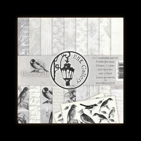 UHK Gallery Zestaw dwustronnych papierów bazowych do scrapbookingu -DIAMONDS 6 (15x15cm)