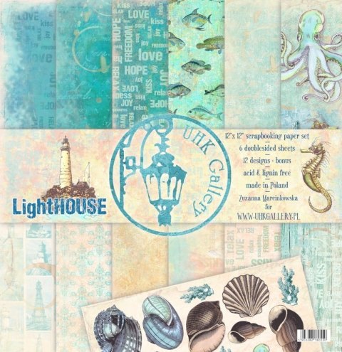 UHK Gallery Zestaw dwustronnych papierów bazowych do scrapbookingu -LightHOUSE 12 (30,5x30,5cm)