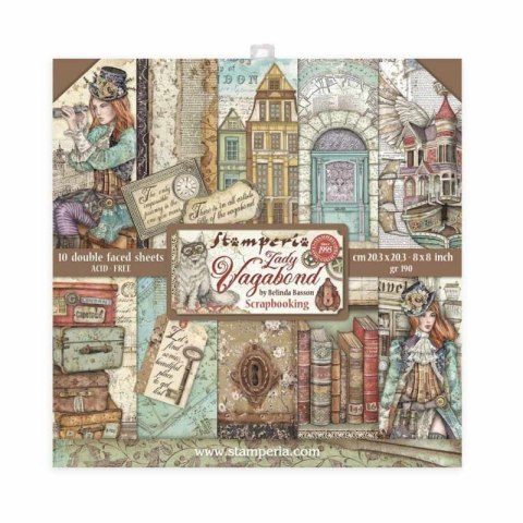 Zestaw 10 szt, papierów do scrapbookingu 20,3x20,3cm Stamperia LADY VAGABON SBBS27