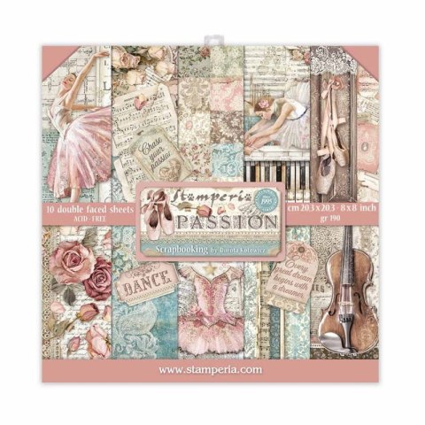 Zestaw 10 szt, papierów do scrapbookingu 20,3x20,3cm Stamperia PASSION SBBS29