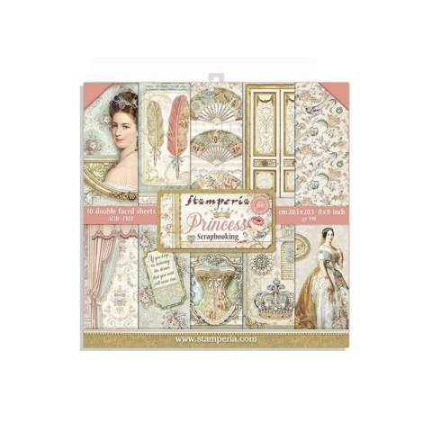 Zestaw 10 szt, papierów do scrapbookingu 20,3x20,3cm Stamperia PRINCESS SBBS18
