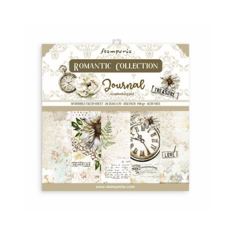 Zestaw 10 szt, papierów do scrapbookingu 20,3x20,3cm Stamperia ROMANTIC COLLECTION JOURNAL SBBS34