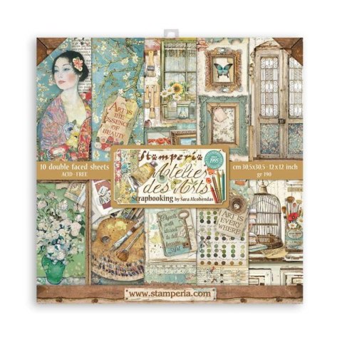 Zestaw 10 szt, papierów do scrapbookingu 30x30cm Stamperia ATELIER DES ARTS SBBL85