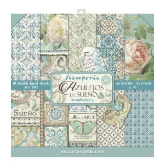 Zestaw 10 szt, papierów do scrapbookingu 30x30cm Stamperia Azulejos SBBL55
