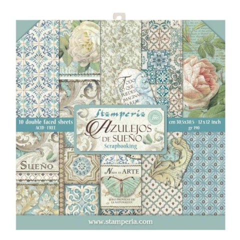 Zestaw 10 szt, papierów do scrapbookingu 30x30cm Stamperia Azulejos SBBL55