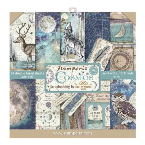 Zestaw 10 szt, papierów do scrapbookingu 30x30cm Stamperia COSMOS SBBL56
