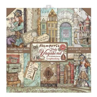 Zestaw 10 szt, papierów do scrapbookingu 30x30cm Stamperia LADY VAGABOND SBBL82