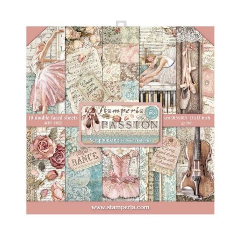 Zestaw 10 szt, papierów do scrapbookingu 30x30cm Stamperia PASSION SBBL84