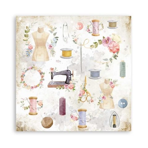 Zestaw 10 szt, papierów do scrapbookingu 30x30cm Stamperia ROMANTIC THREADS SBBL88