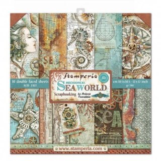 Zestaw 10 szt, papierów do scrapbookingu 30x30cm Stamperia SEA WORLD SBBL64