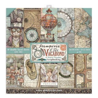 Zestaw 10 szt, papierów do scrapbookingu 30x30cm Stamperia SIR VAGABOND SBBL80