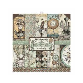 Zestaw 10 szt, papierów do scrapbookingu 30x30cm Stamperia VOYAGES FANTASTIQUES SBBL53