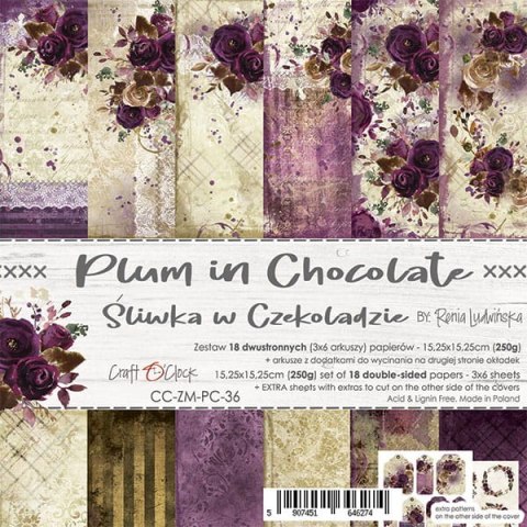 Craft o Clock PLUM IN CHOCOLATE Śliwka w czekoladzie - zestaw papierów 15,25x15,25cm [CC-ZM-PC-36]
