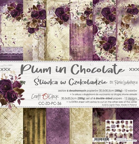 Craft o Clock Plum in Chocolate śliwka w czekoladzie - zestaw papierów 30,5x30,5cm [CC-ZD-PC-36]