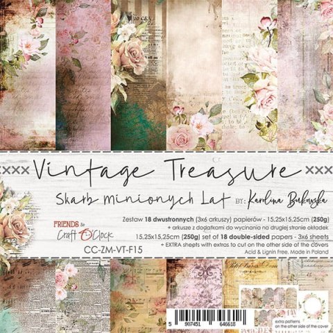 Craft o Clock VINTAGE TREASURE - zestaw papierów 15,25x15,25cm [CC-ZM-VT-F15]