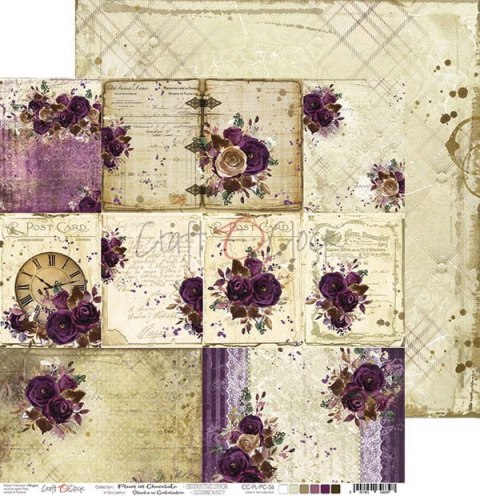 Craft o Clock dwustronny papier 30,5x30,5cm PLUM IN CHOCOLATE Śliwka w czekoladzie -arkusz z OZDOBNYMI KARTAMI [CC-PL-PC-36]
