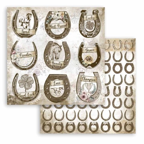 Papier do scrapbookingu 30x30cm Stamperia ROMANTIC HORSES PODKOWA SBB801