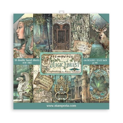 Zestaw 10 szt, papierów do scrapbookingu 30x30cm MAGIC FOREST SBBL130