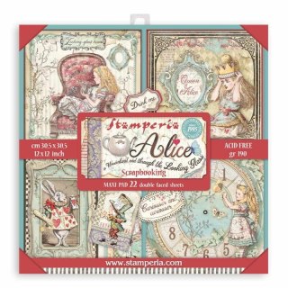 Zestaw 22 szt, papierów do scrapbookingu 30x30cm Stamperia ALICE Through The Looking Glass SBBXL12