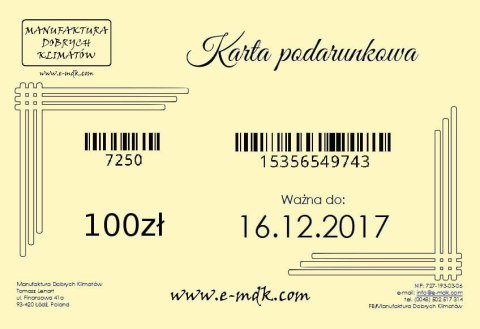 Karta Podarunkowa www.e-mdk.com - 100zł