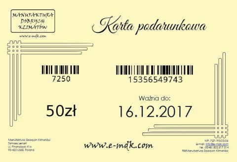 Karta Podarunkowa www.e-mdk.com - 50zł