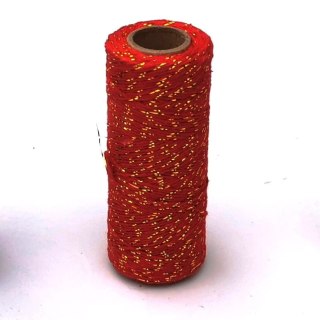Sznurek ozdobny 1mm ze złotą nitką - czerwony - 120m
