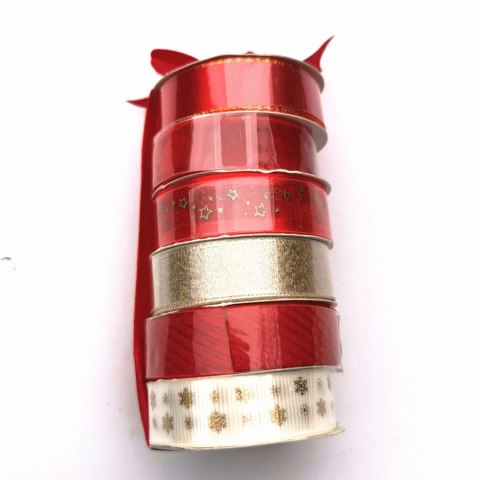 Zestaw świątecznych tasiemek 6x2m - mix czerwony