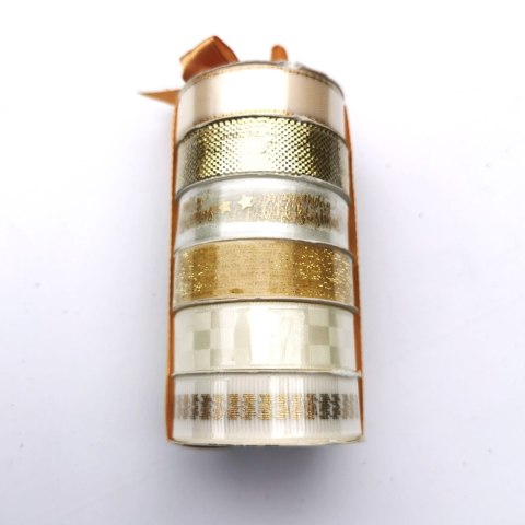 Zestaw świątecznych tasiemek 6x2m - mix kremowo-złoty