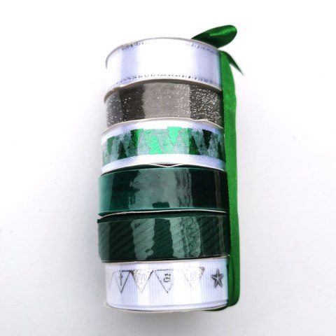 Zestaw świątecznych tasiemek 6x2m - mix zielony